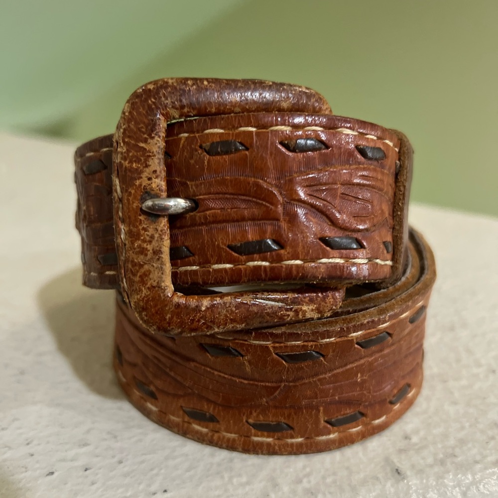 Unbranded Men’s‎ Brown Distressed Worn leather Belt Western Belt small
